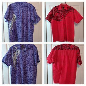 Men's Tapa Hawaiian Tribal Shirt Cotton Choice of Red or Purple Sz XXL.